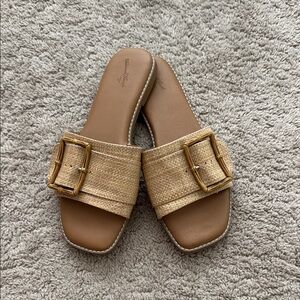 Tan Slide Sandals with Buckle